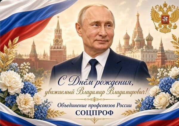 Профсоюзы СОЦПРОФ поздравляют Президента России Владимира Путина с Днём рождения